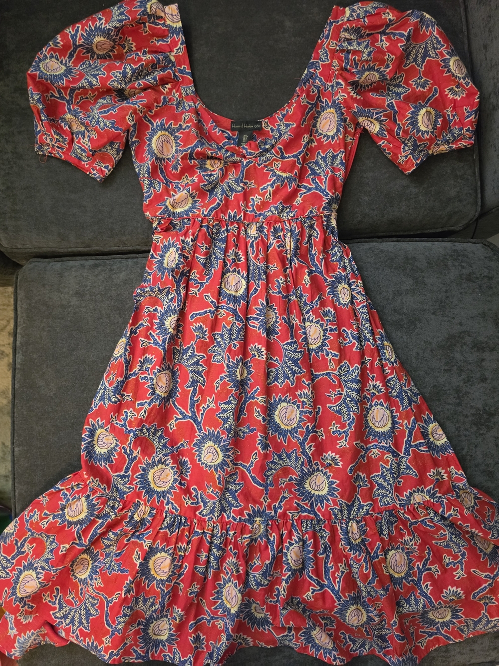 House of Harlow 1960 Red Floral Puff-Sleeve Dress